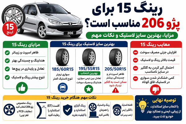 بررسی مزایا، معایب و سایز لاستیک 15 برای 206